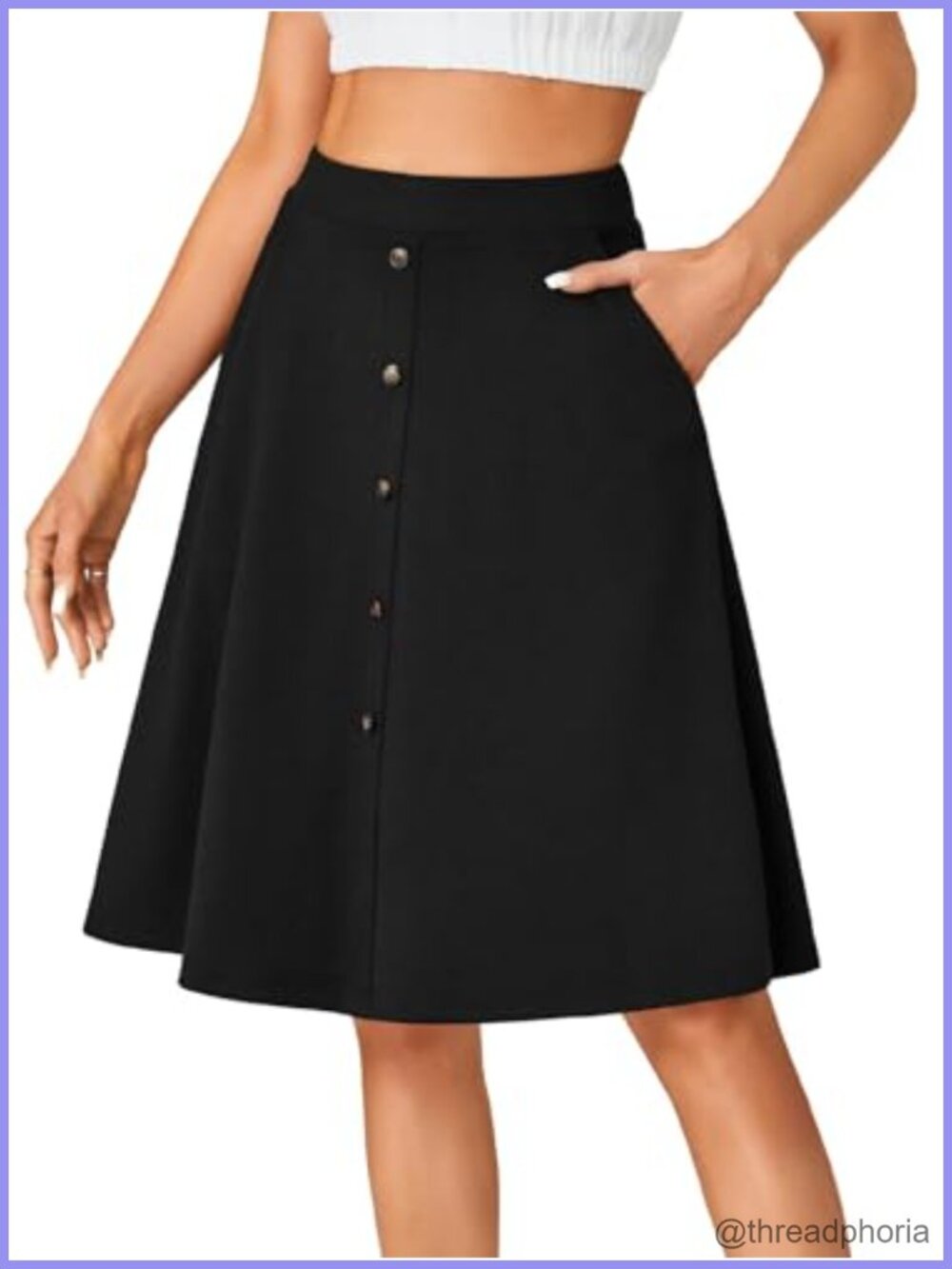 Women's High Waist A-Line Midi Skirt with Pockets Stretchy Flared Casual